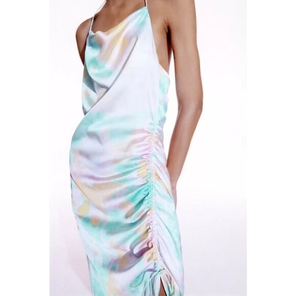 Zara Dresses & Skirts - New with tags Zara Tie Dye Slip Midi Dress With Slit Multicolor 3525/456 aize M